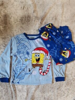 Kids SpongeBob Holiday Pajama Set - Light Blue Top & Blue Pants